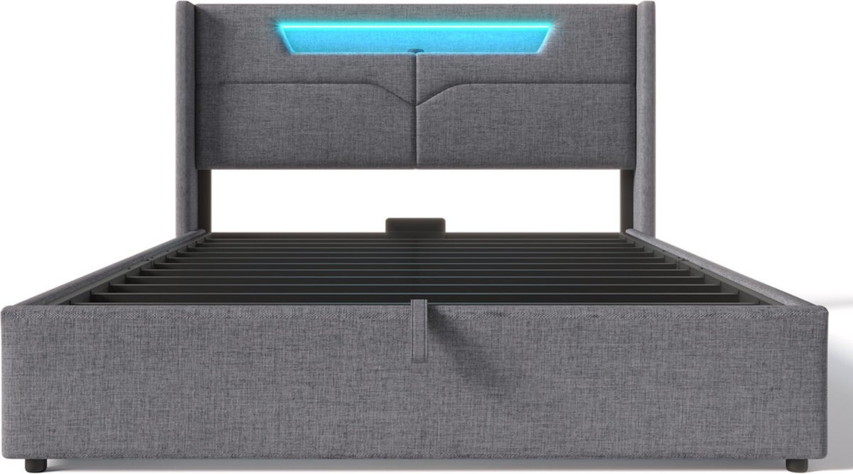 Gotagee Gestoffeerd opbergbed met LED-verlichting en USB-oplaadfunctie, 160 x 200 cm