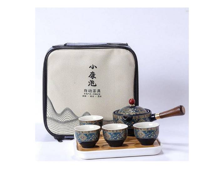 LuxusKollektion Teeservice Tee Set Keramik Teekanne 360 Rotation Infuser 4 Schwarz Gemustert