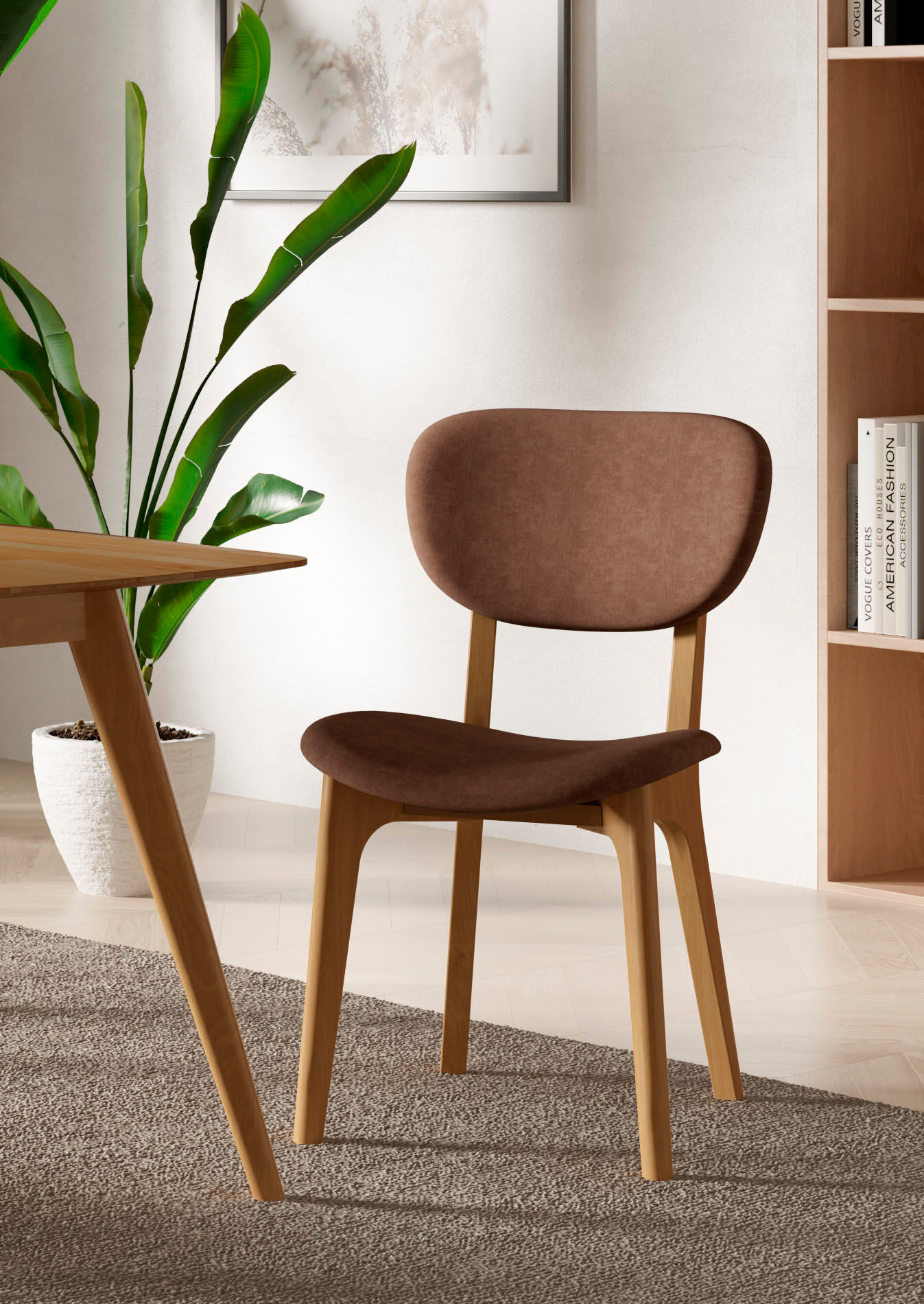 Stuhl HOME AFFAIRE "COZY Made in Italy", braun (tabac, buche, tabac), B:50cm H:88cm T:62cm, Polyester, Stühle, Stuhl, Gestell in Buche, Kirsch- oder Nussbaum, Massivholz, Design Stuhl tabac, buche, tabac B/H/T: 50cm x 88cm x 62cm, 2 Stk., Microfaser Velou