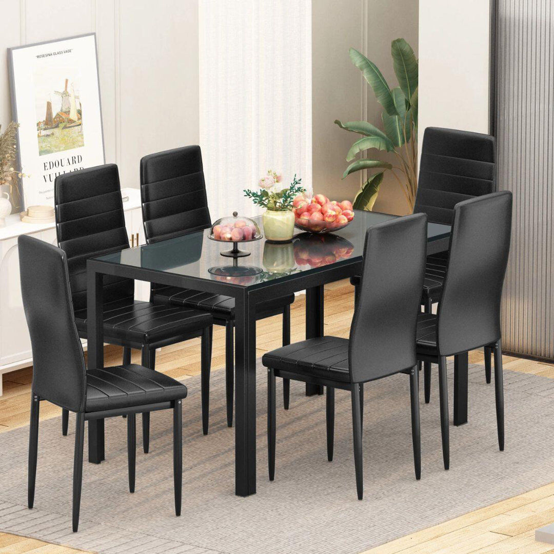 KOSY KOALA 6 -Person Glass Dining Set Black 6