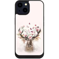 Nivocase Handyhülle für Apple iPhone 14 Hülle NIVOpure Case Schwarz Blumen Hirsch Tiere (Apple iPhone 14), Smartphone Hülle, Schwarz