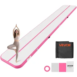 VEVOR Aufblasbare Gymnastikmatte 600x100x10 cm Airtrack-Turnmatte für Training, Wettkampfsport & Yoga, mit Rutschfester Oberfläche, 600-W-Elektroluftpumpe, Reparaturflicken, Düsen & Tasche, Pink