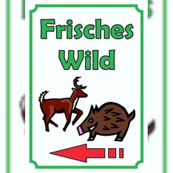 HB-Druck Frisches Wild Schild Hochkant mit Pfeil links A2 (420x594mm)