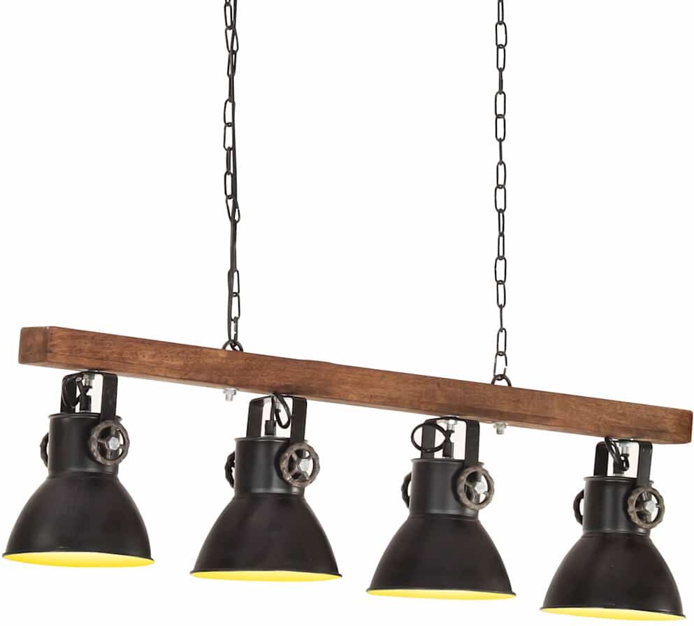 vidaXL Plafonnier industriel Noir E27 Bois de manguier