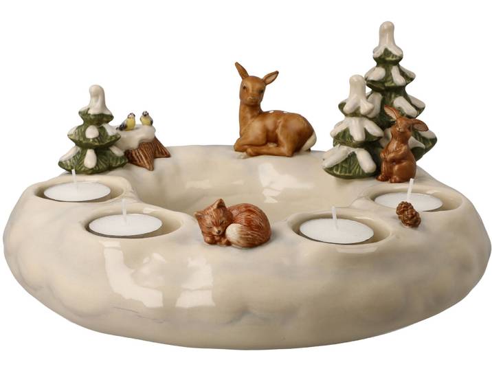 Adventsleuchter GOEBEL Winterwald, Weihnachtsdeko , bunt, B:27cm H:14cm, Steingut, Kerzenhalter, Adventsleuchter, Adventskranz, Steingut