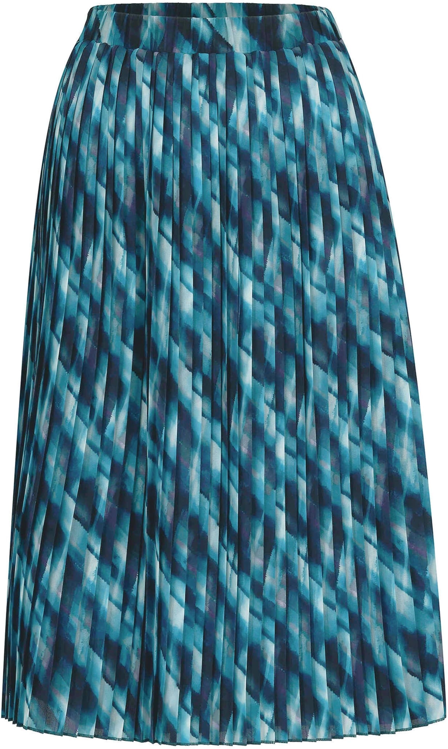 Plisseerock GOLDNER "Kurzgröße Plisseerock mit grafischem Karo-Druck", Damen, Gr. 22, grün (smaragd, gemustert), Obermaterial: 100% Polyester PES., Röcke Plisseerock, knitterfei