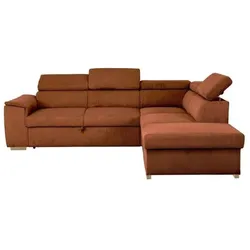 Casapy, Sofa + Bettsofa, Wendbares Ecksofa - 5 Sitze - DAYTONA - Terrakotta-Samtstoff - Aufbewahrungsbox (Ecksofa)