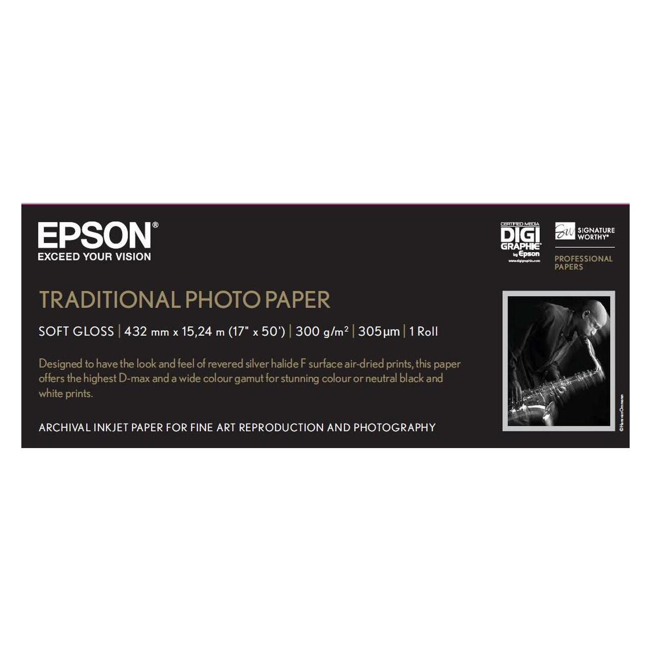 Epson Plotterpapierrolle Traditional Foto Papier, 432mm x 15m, 300g/m² (300 g/m², Plotterrollen) (C13S045054)