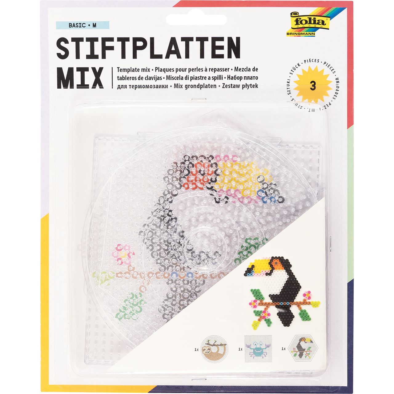 folia Bügelperlen Stiftplatten BASIC Groß transparent 3 St.