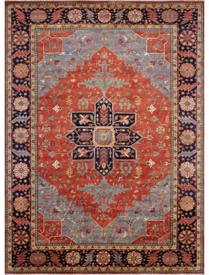 Pasargad Home Serapi Hand-Knotted Rust/Navy Wool Area Rug