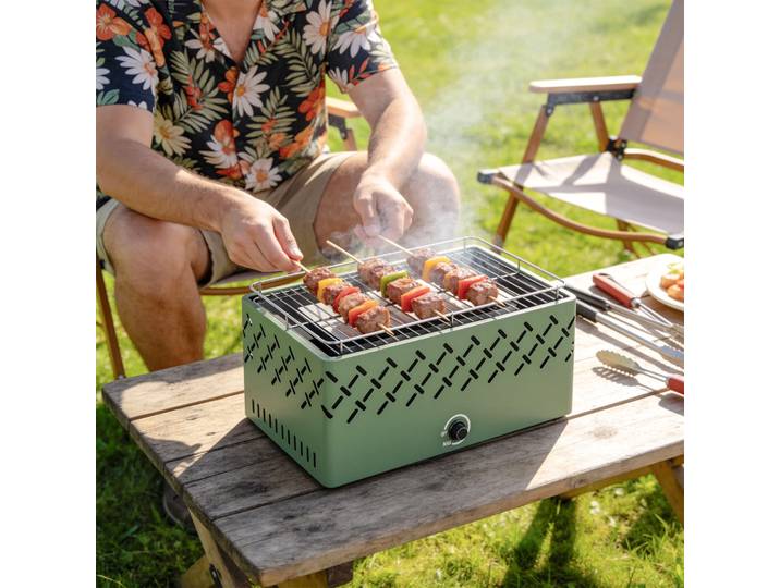 Outsunny Barbecue Charbon Vert Clair 45,5x29x21 cm Ventilateur