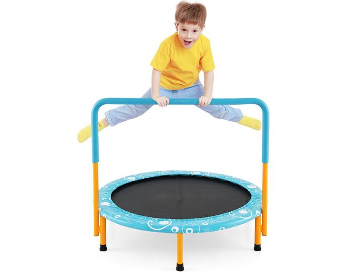 φ92 cm Kindertrampoline met Handvat Mini-trampoline tot 150 kg Belastbaar Opvouwbaar Trampoline Oranje