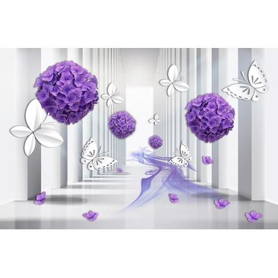 Fototapete PAPERMOON "BLUMEN-ART DESIGN ABSTRAKT MUSTER KUNST SCHMETTERLINGE", bunt, B:2,5m L:1,86m, Vlies, Tapeten