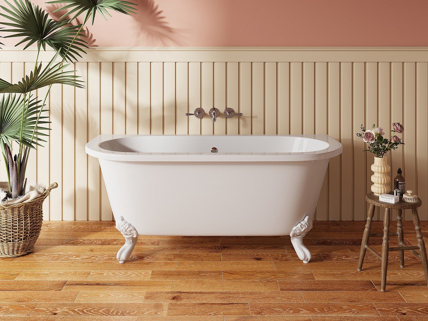 Unique Bañera semiexenta retro con patas de león blancas - 150 x 74 x 61 cm - Acrílico - Blanca - 154 L - SPARUS