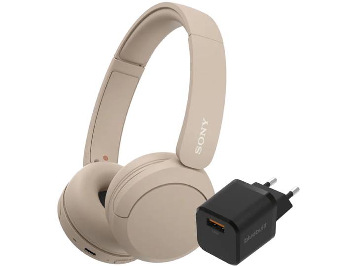 Sony WH-CH520 Crème + BlueBuilt Quick Charge Oplader met Usb A Poort 18W Zwart