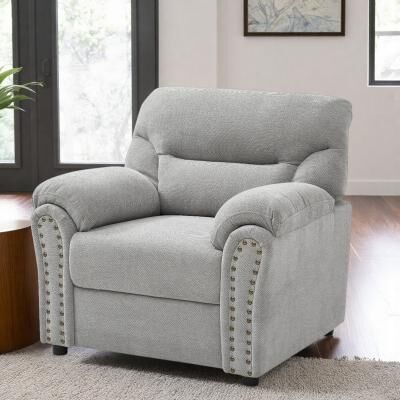 "39"" Chenille Lounge Chair with Pillow-Top Arms and Nailhead Trim and Removable Back"