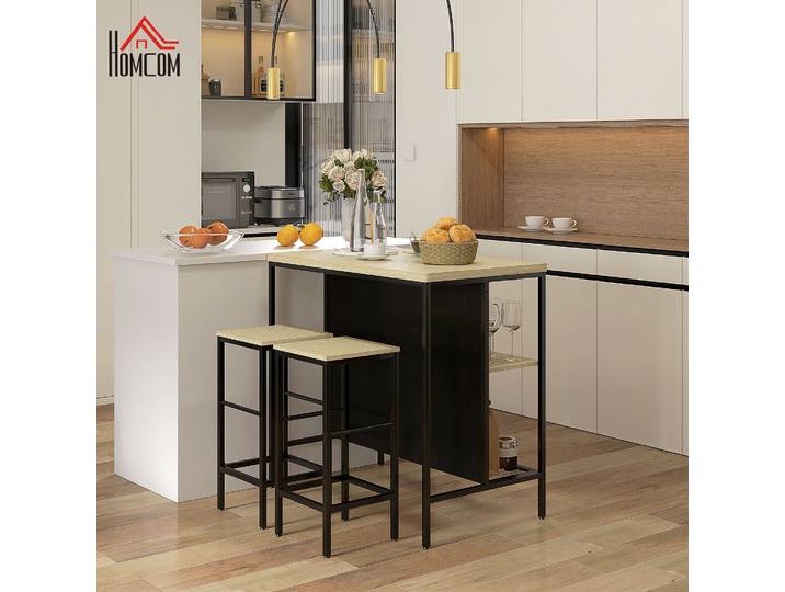 HOMCOM Ensemble Bar Table + 2 Tabourets Industriel Bois Métal Noir