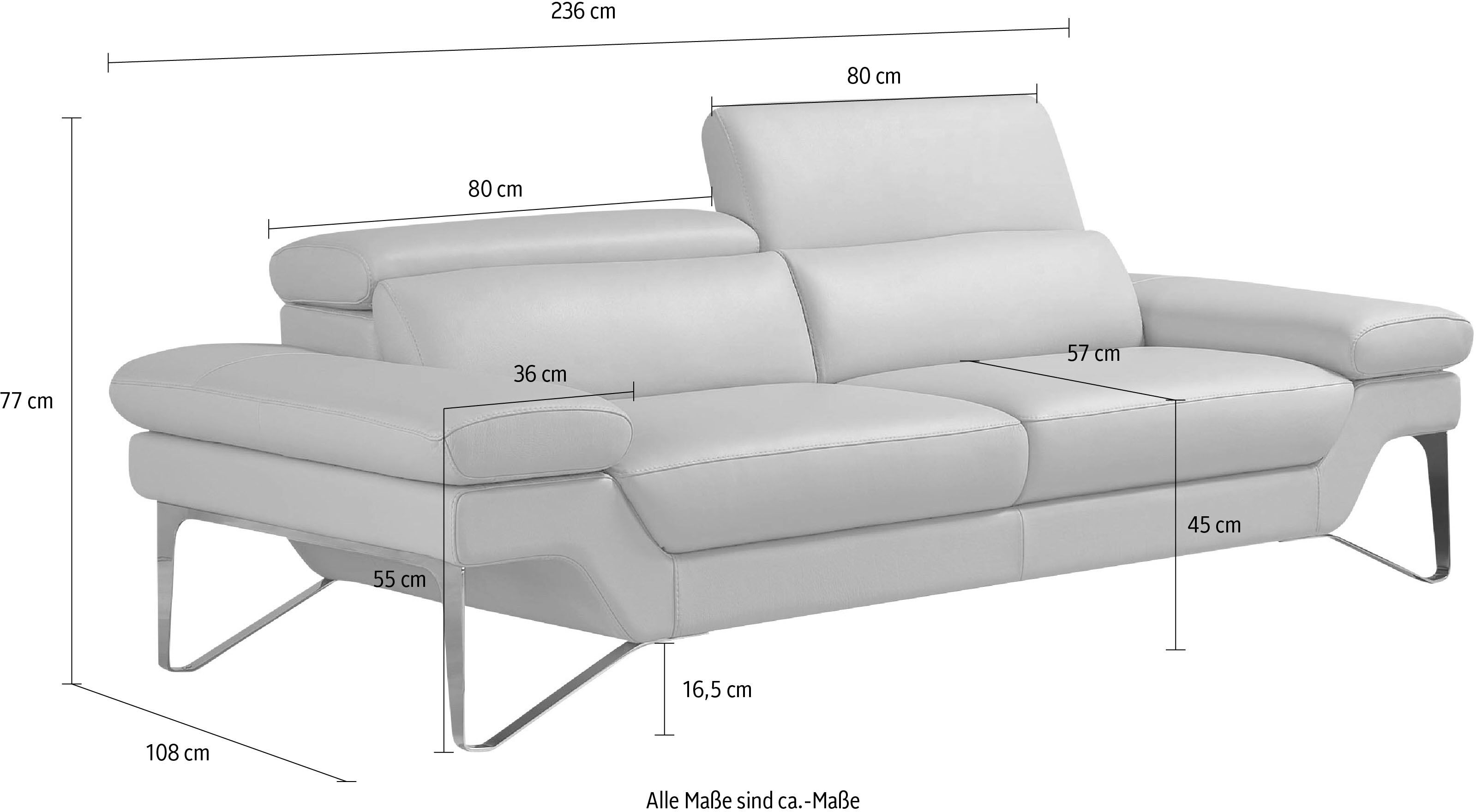 2,5-Sitzer EGOITALIANO "Princess, Designsofa und super bequem, tolle Detailverarbeitung", schwarz, B:236cm H:95cm T:108cm, Leder BULL (Echtes Rindsleder). Geschliffenes, pigmentiertes und behandeltes Rindsleder mit einer Dicke von 1, 3-1, 5 mm. Es handelt