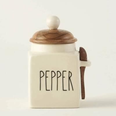 Bella Maison Pepper' Ceramic Jar With Acacia Lid & Spoon