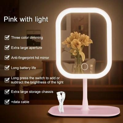 Uplift Picks Glow Touch LED Vanity Makeup Mirror 3 Color Dimmable Desktop Beauty Mirror pink