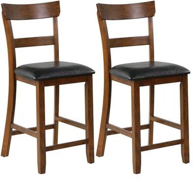 Costway 2 Pieces Counter Height Chair Set with Leather Seat and Rubber Wood Legs