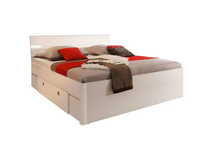 Mid.you Stauraumbett, Weiß, 140x200 cm, Beleuchtung, für Rollrost geeignet, Lattenrost geeignet, Schlafzimmer, Betten, Stauraumbetten