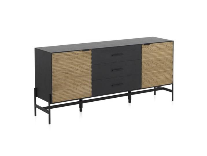 Buffet plaqué en frêne noir avec portes naturelles. – REF.10973