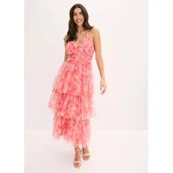 bonprix Midikleid aus zartem Tüll mit Volants, pink, Gr.40, Modern und feminin: Midikleid aus feinem Tüll mit Stufen-Volants