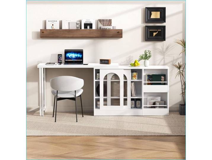 Tables à manger - Table de bar extensible 360° avec rangement - Blanc
