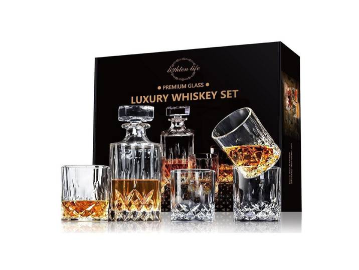 LuxusKollektion Dekanter Whiskey Karaffe Set 800ml Kristallglas 4 Gläser