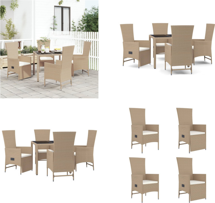 vidaXL 5 tlg. Garten Essgruppe mit Kissen Beige Poly Rattan - Garten Essgruppe - Garten Essgruppen - Essgruppe - Essgruppe Terrasse