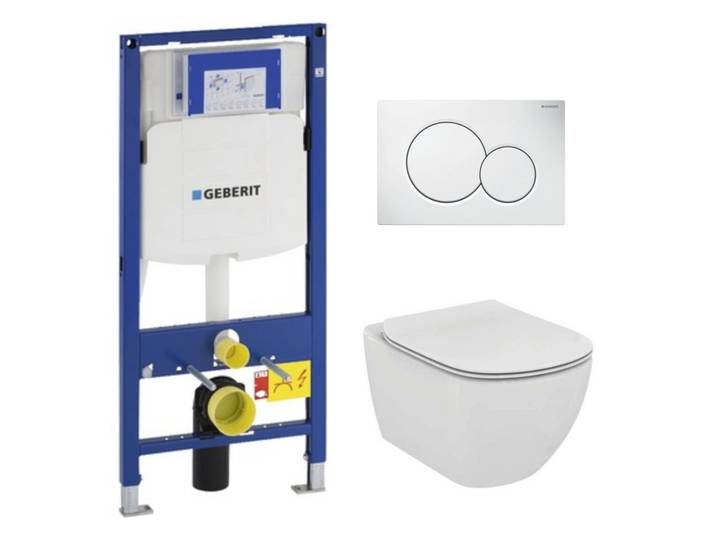 Pack WC Bati Geberit Duofix + Cuvette Ideal Standard Tesi Aquablade + Plaque de commande Sigma01 Blanche (GEBAQUA-B)