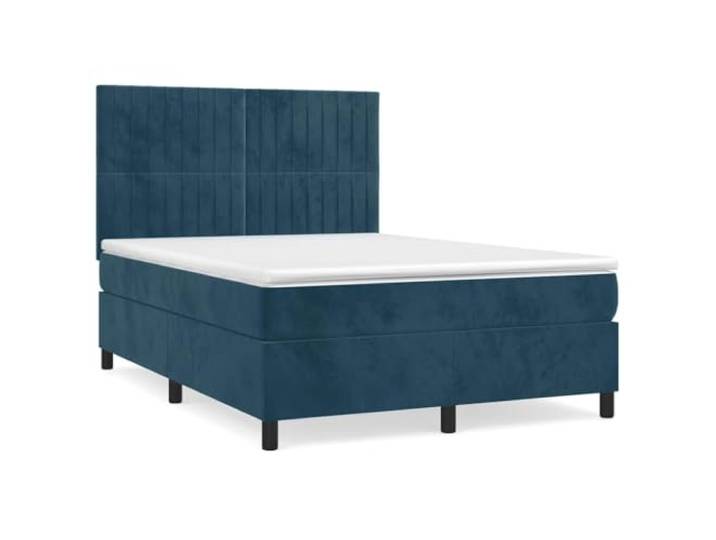 PUGYNBK Boxspringbett, Samt, Dunkelblau, 140 x 200 cm Verstellbares Kopfteil, Taschenfedern, mittlere Festigkeit, weicher Schutz