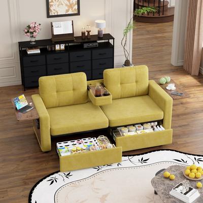 Abrihome "70.08"" Chenille 2-Seater Sofa with Side Tables and Pull-out Drawers"