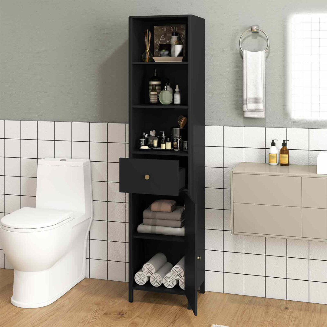Brayden Studio Freestanding Bathroom Cabinet Black 170cm H X 40cm W X 30cm D
