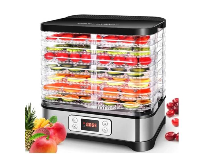 Nictemaw 400W Dörrautomat 8 Etagen Edelstahl, Silber Dörrgerät einstellbare Temperatur (35-70 ℃). Ideal zum schonenden Trocknen von Obst, Gemüse und Fleisch