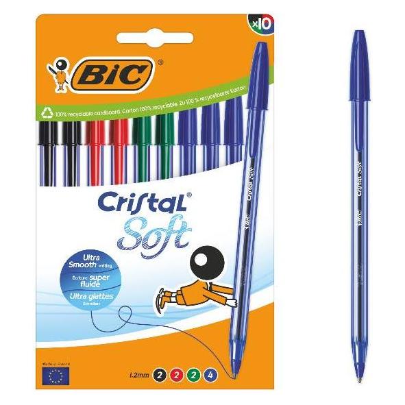 Bic Kugelschreiber Cristal Soft transparent Schreibfarbe farbsortiert, 10 St. (10x) (516359)