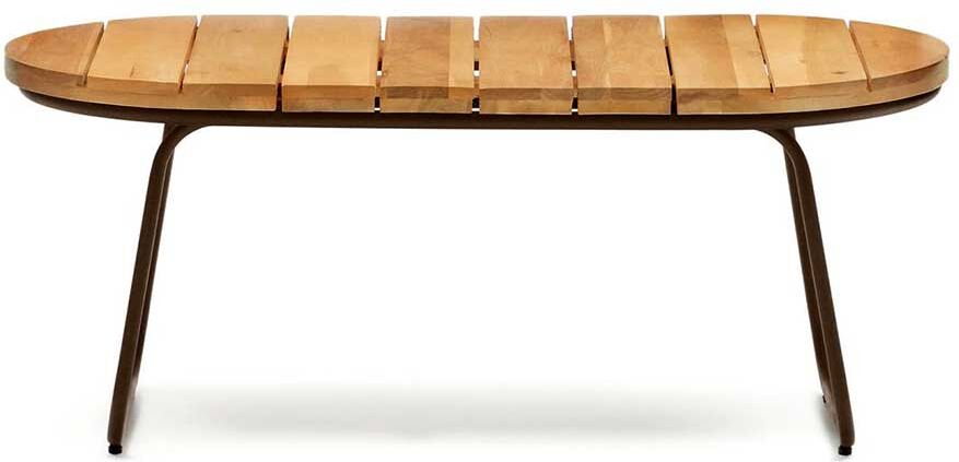 Pharao24.de Ovaler Outdoor Couchtisch aus Akazie Massivholz Bügelgestell