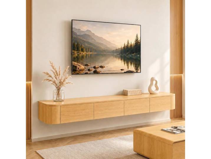 Meuble TV Suspendu Moderne Console Multimédia Murale Grand Banc Rangement TV Salon Bureau 260cm
