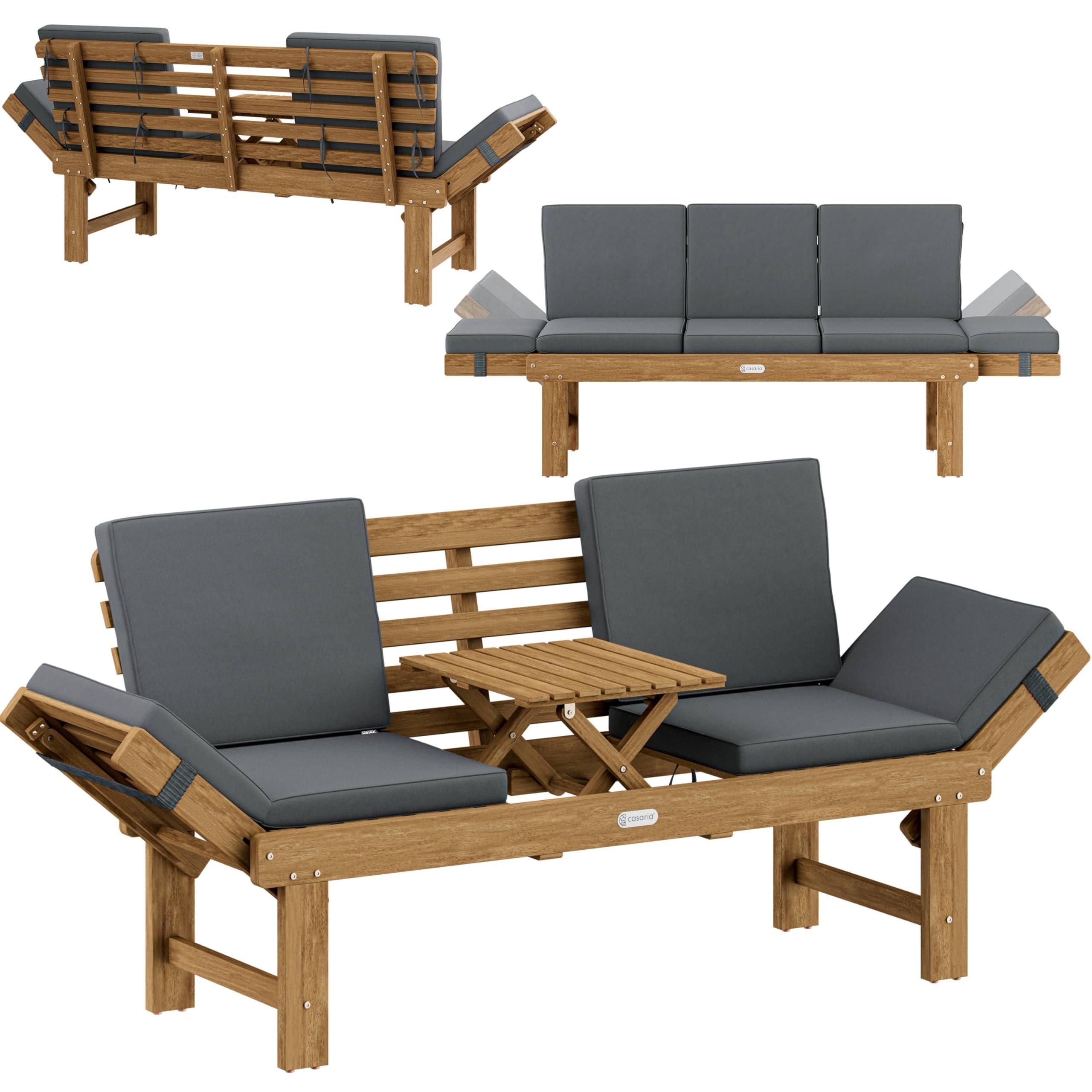 Famanu - Wetterfeste Holzbank mit Tisch, 200 x 50 cm, klappbar und belastbar bis 320 kg, -, 3-Sitzer
