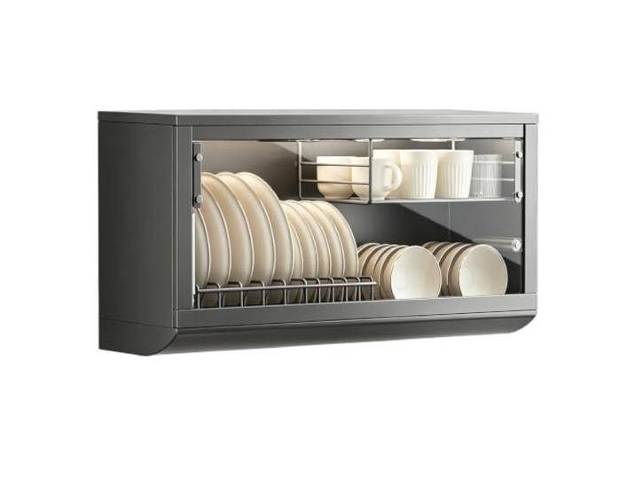 LXRHLIKG Küchenschrank Hängend, „Push-to-Open“-Tür, Abtropfschale Geschirrschrank zur Wandmontage, Kohlenstoffstahl, Gehärtetes Glas, Geschirrablage; für Küche/Wohnzimmer(Gray,60.5cm/24in)