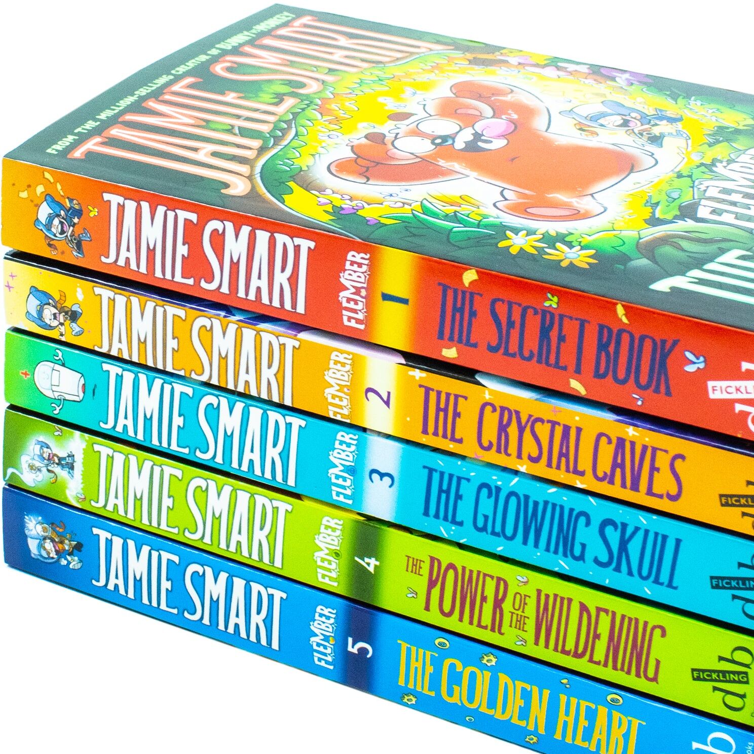 David Fickling Books Flember Series 5 Books Collection Set (Books 1-5) by Jamie Smart (The Secret Book, The Crystal Caves, The Glowing Skull, The Power of the Wildening, T