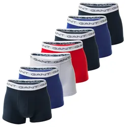GANT Herren Boxershorts, 7er Pack - Trunk 7-Pack, Cotton Stretch, einfarbig Blau/Weiß/Rot / M