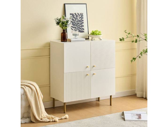 Buffet blanc moderne Buffet bas 2 portes Meuble de rangement 80x36x90 cm Meuble à chaussures Buffet élégant pour salon chambre