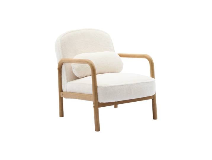 Fauteuil scandinave arrondi bois, fausse fourrure
