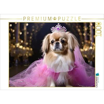 CALVENDO Puzzle Pekinese trägt pinkfarbenes Abendkleid mit Krone | 1000 Teile Lege-Größe 64x48cm Foto-Puzzle für glückliche Stunden, Game von ,