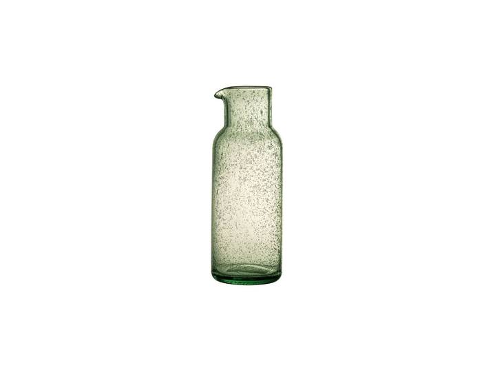 Carafe en verre vert pâle, soufflée à la bouche, bulles décorativ