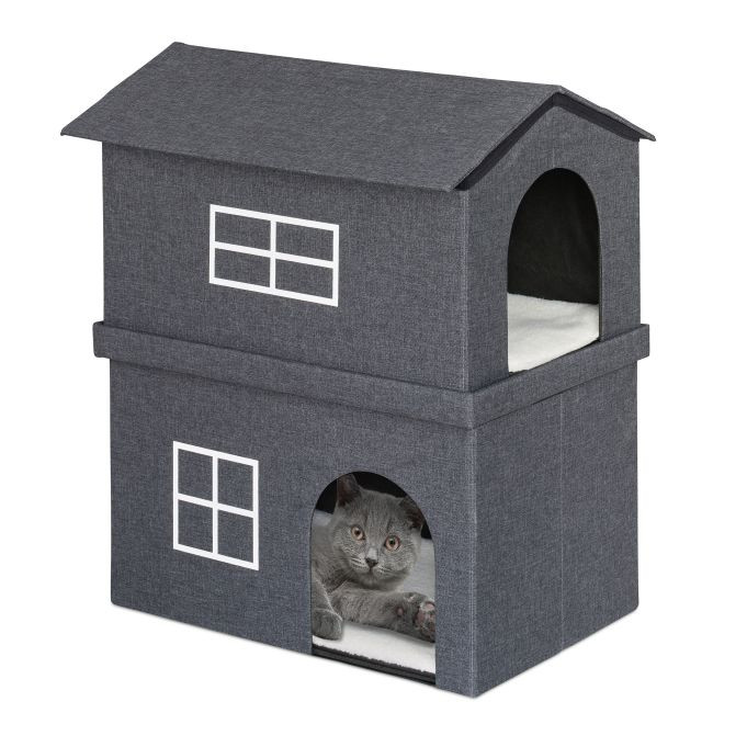 Relaxdays Kattenhuis met 2 etages voor binnen, grijs/wit