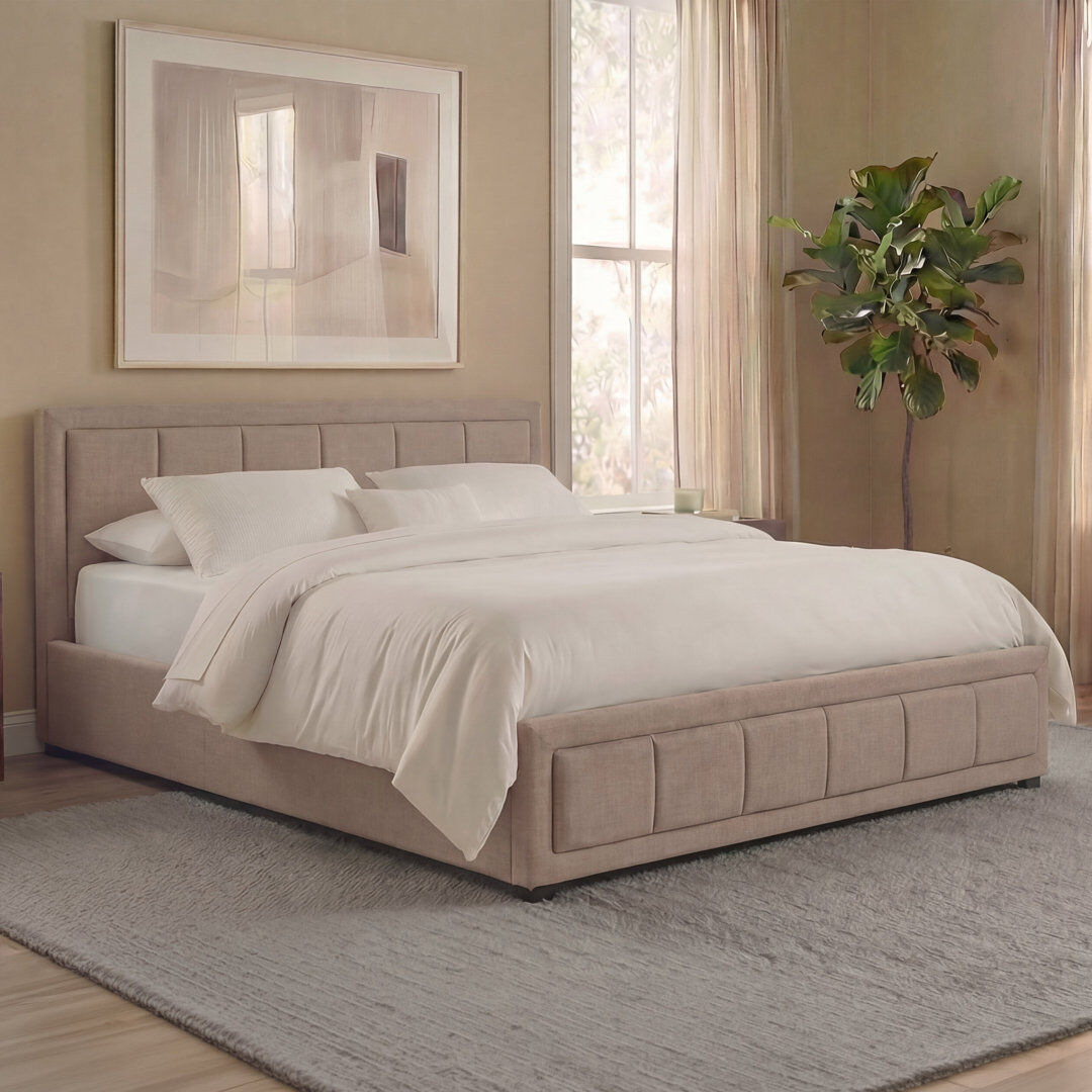 Latitude Run Ottoman Fabric Lift Up Storage Bed , UKFR Certified Beige Kingsize (5')