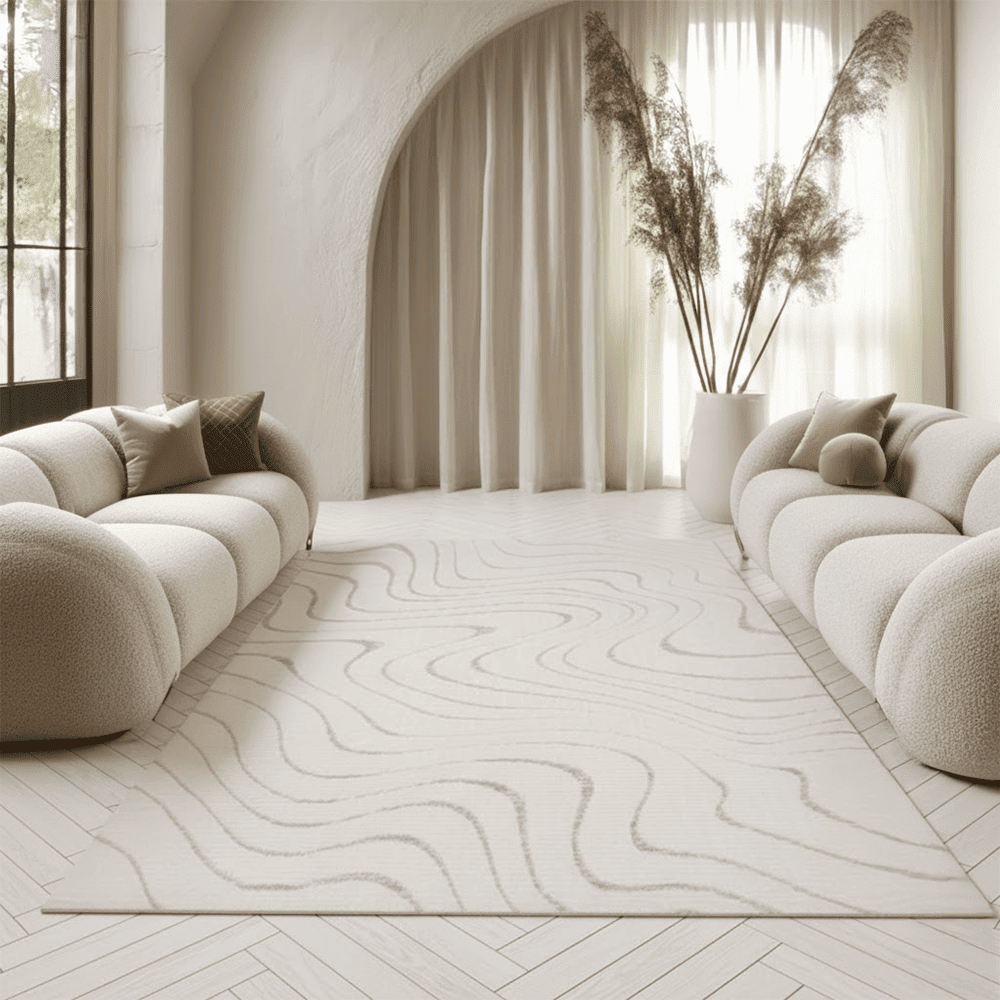 Lecco Beige Wave Effect Abstract Rug, 160x220cm